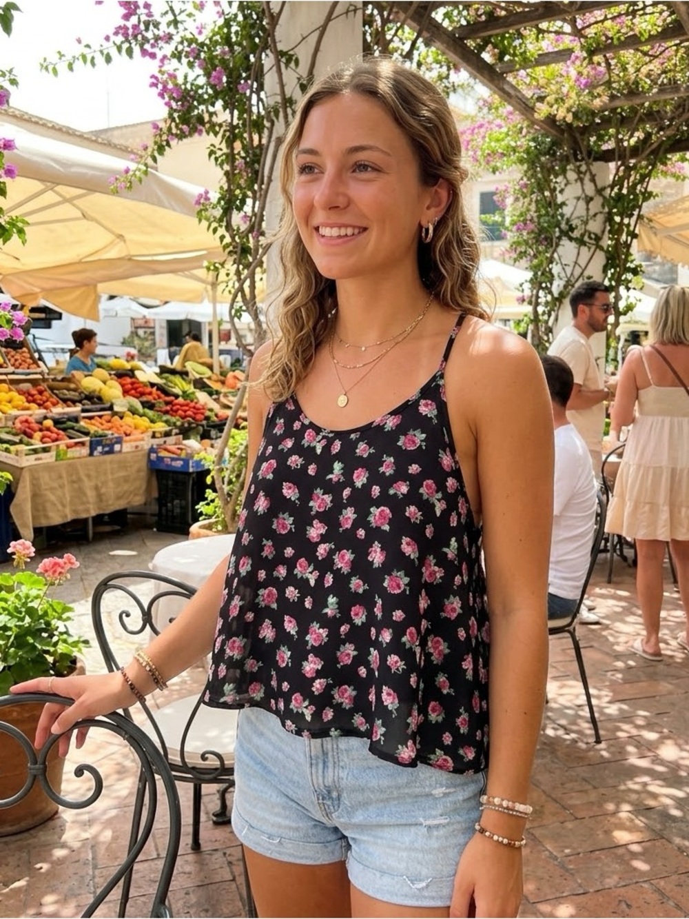 Forever 21 Small Silky Rose Print Camisole Tank Y2K Spaghetti Straps